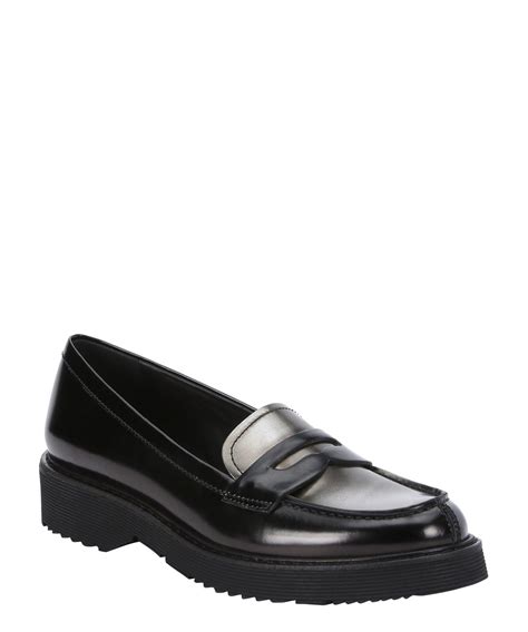 prada sport black leather penny loafers